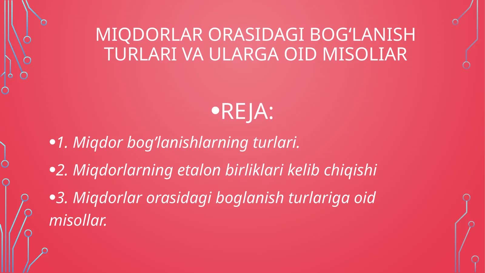 Miqdorlarorasi dagi bog‘lanish turlari va ularga oid misollar 1