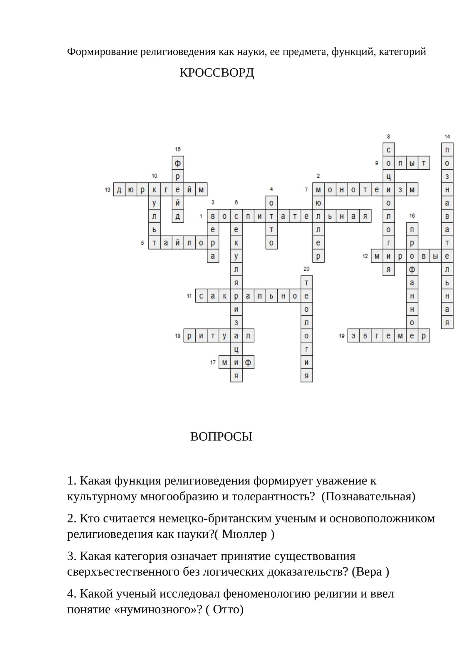 Формирование религиоведения как науки, ее предмета, функций, категорий 1