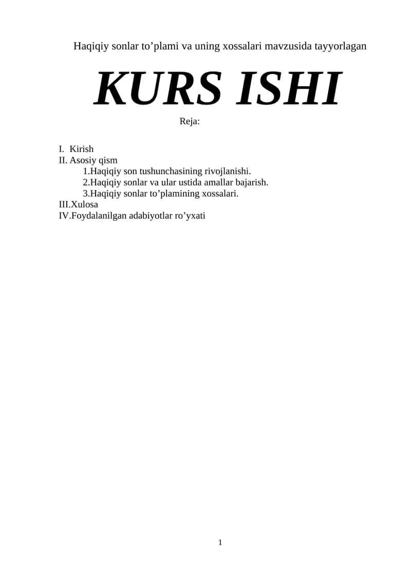 Haqiqiy sonlar to’plami va uning xossalari 1