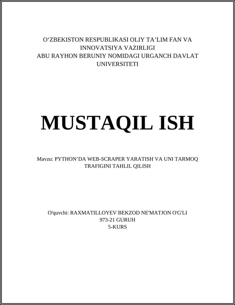 PYTHON’DA WEB-SCRAPER YARATISH VA UNI TARMOQ TRAFIGINI TAHLIL QILISH 1