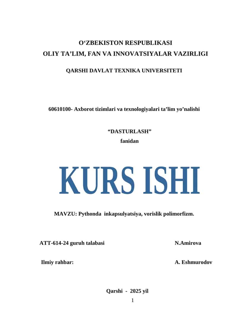 Pythonda inkapsulyatsiya, vorislik polimorfizm 1