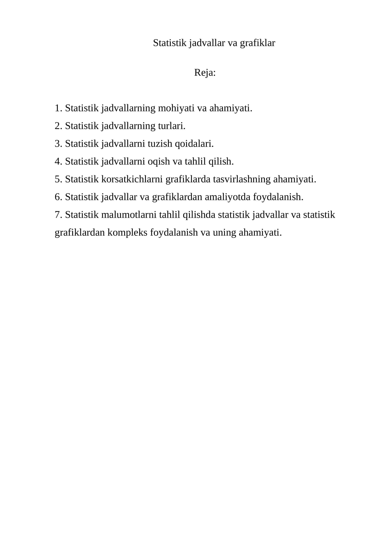 Statistik jadvallar va grafiklar 1