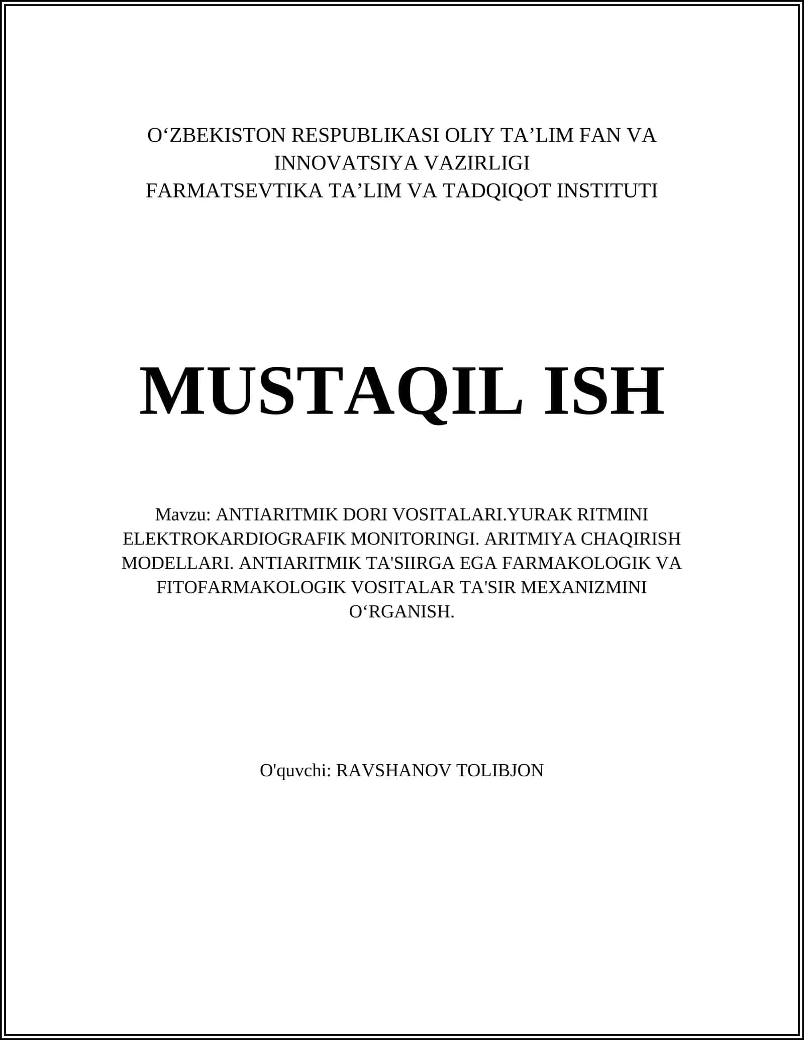 ANTIARITMIK DORI VOSITALARI 1