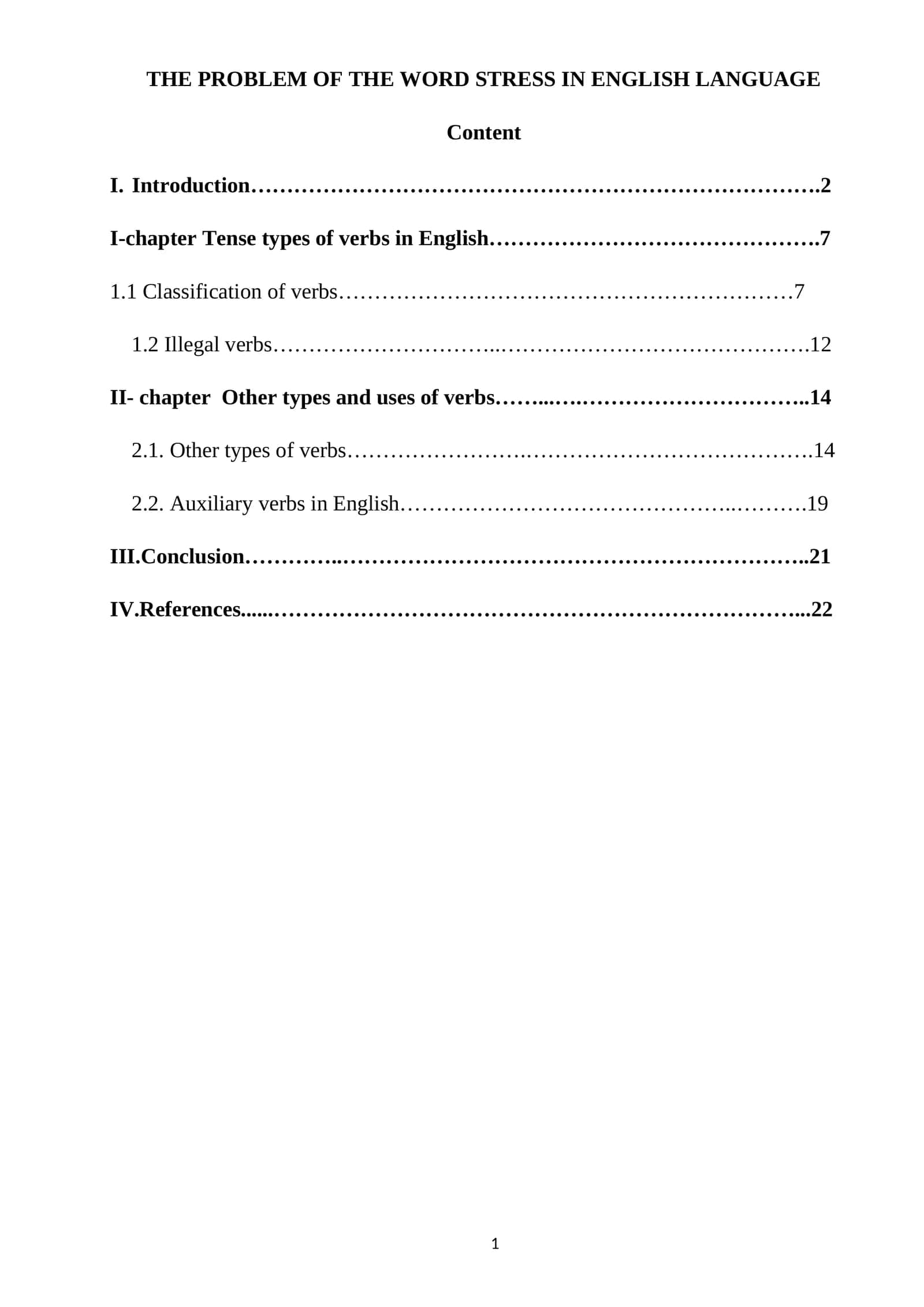 THE PROBLEM OF THE WORD STRESS IN ENGLISH LANGUAGE 1