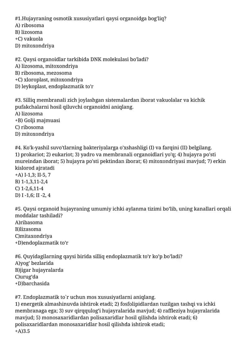 Organoidlar va hujayra tuzilishi 1