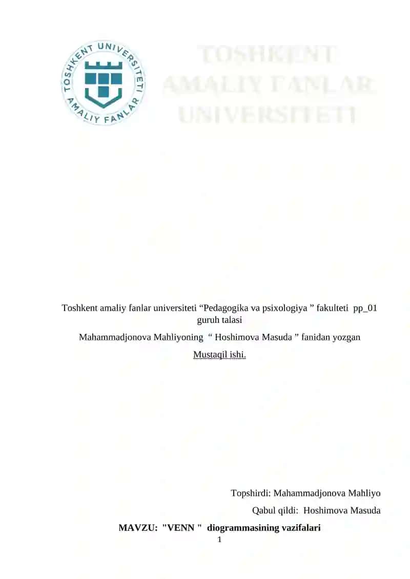 "VENN" diogrammasining vazifalari