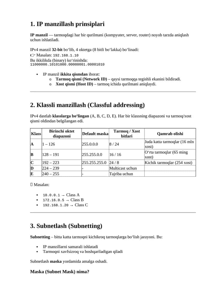 IP manzillash prinsiplari 1
