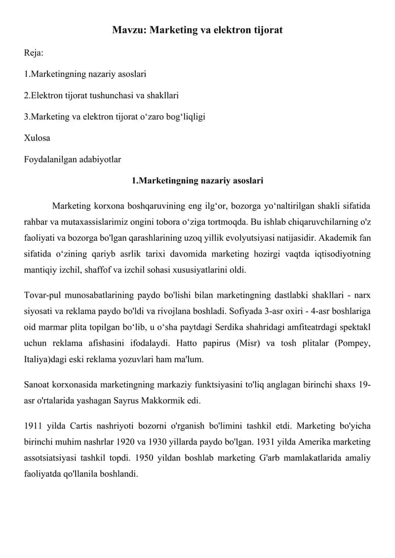 Marketing va elektron tijorat 1