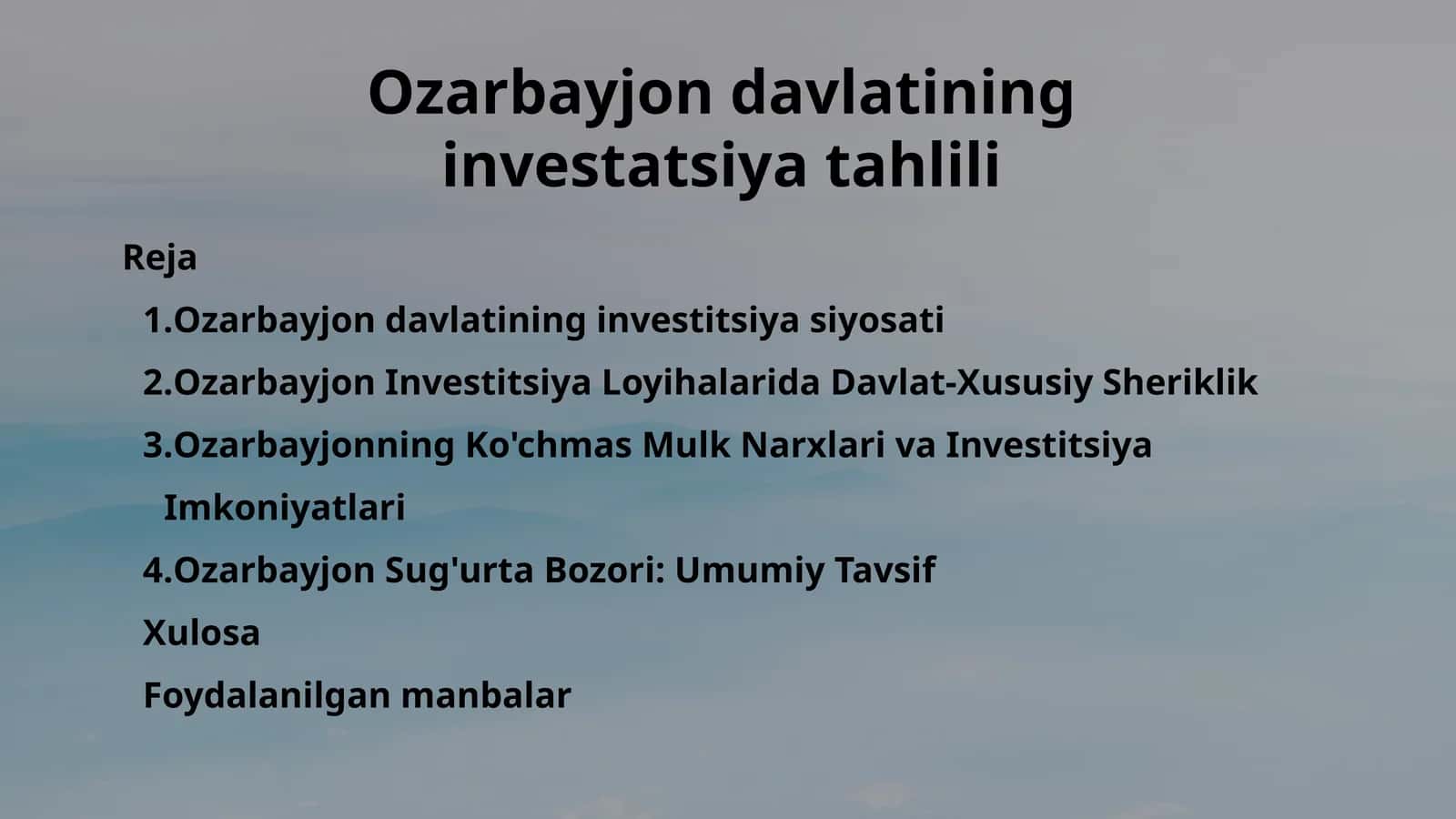 Ozarbayjon davlatining investitsiya siyosati 1