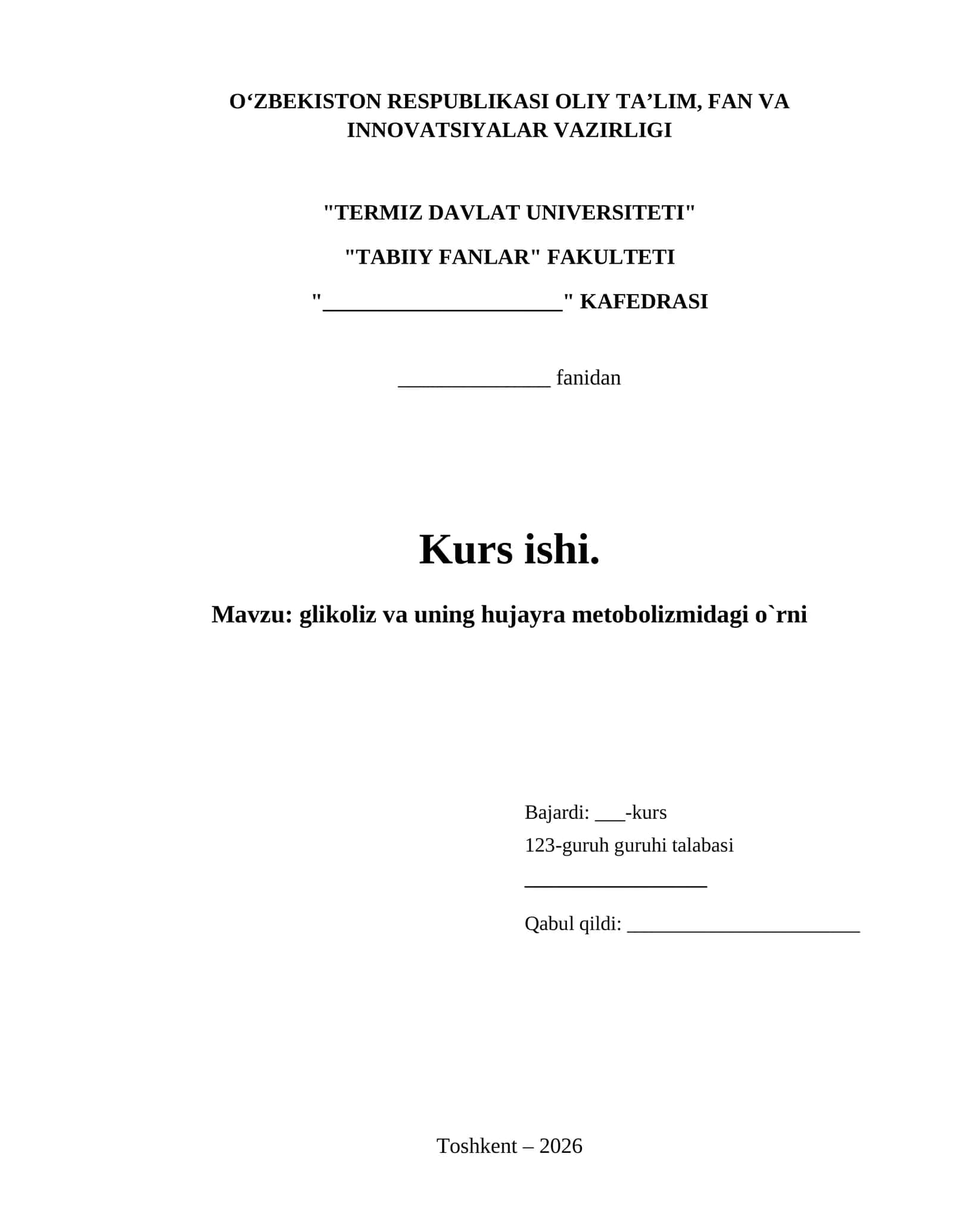 glikoliz va uning hujayra metobolizmidagi o`rni 1