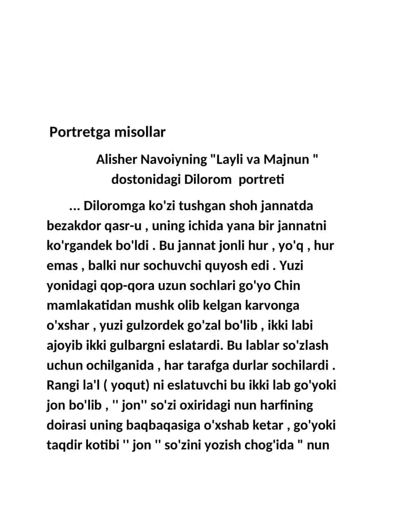 Portrer va muallif xarakteristikasiga misollarportretgamisollar 1