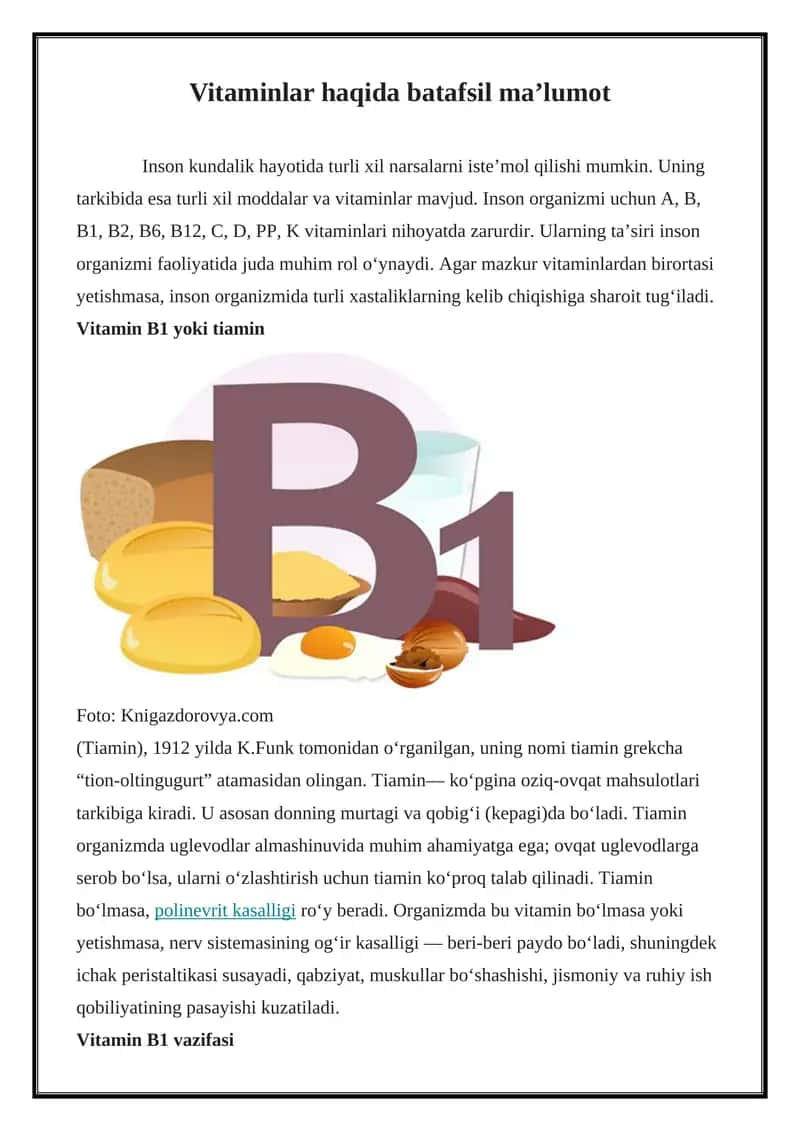 Vitaminlar haqida batafsil ma’lumot 1