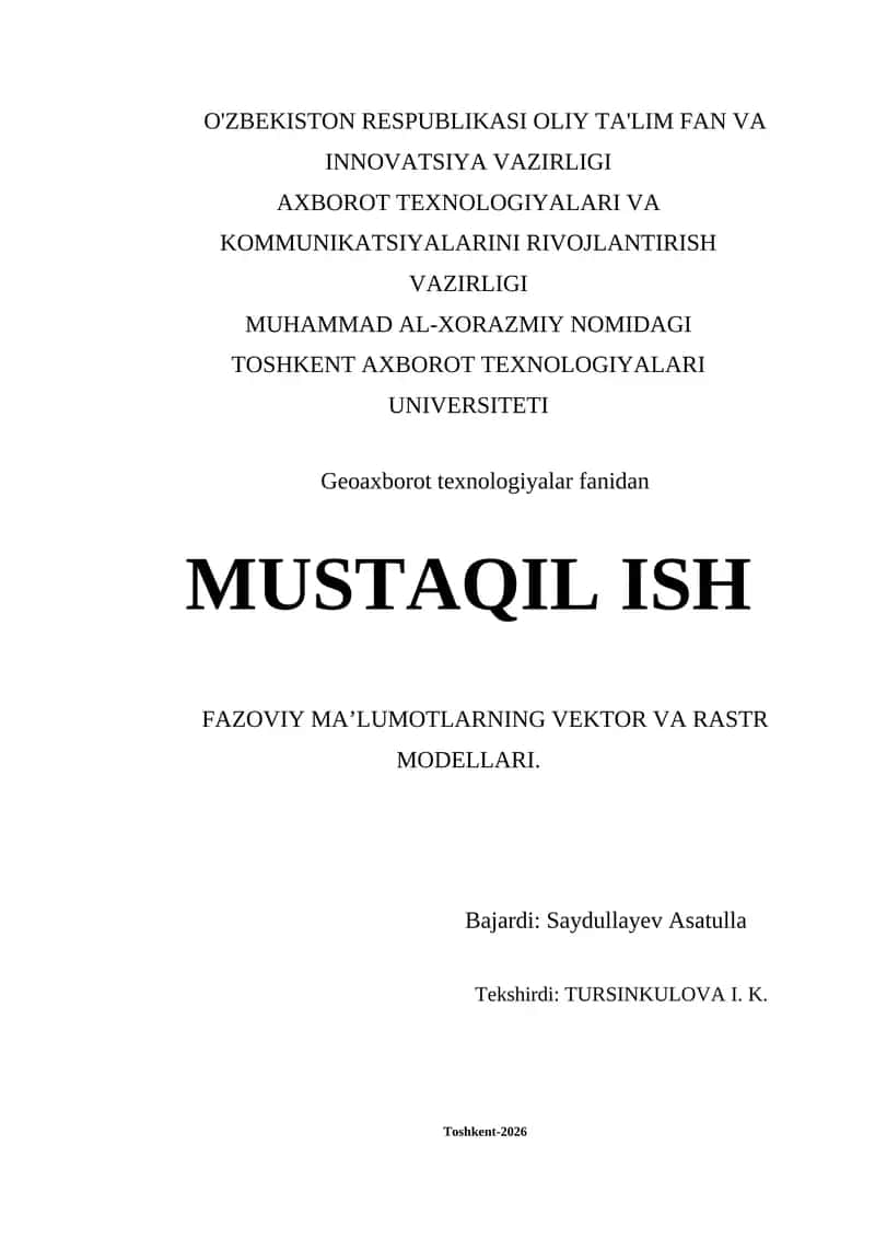 Fazoviy ma’lumotlar vektor va raster modeli 1