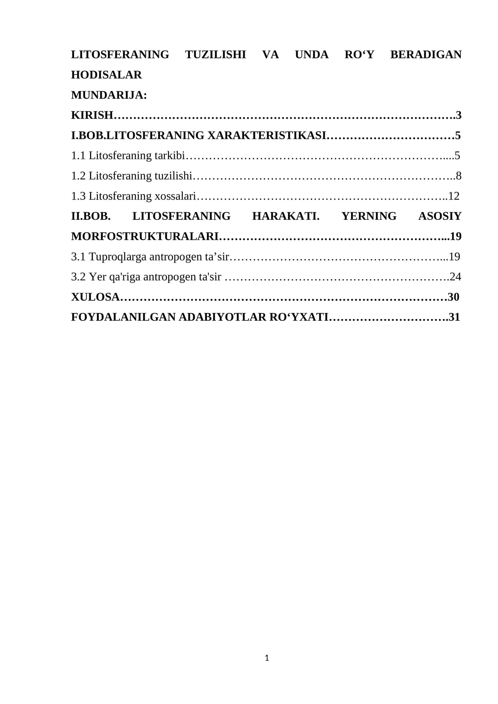 LITOSFERANING TUZILISHI VA UNDA ROʻY BERADIGAN HODISALAR 1