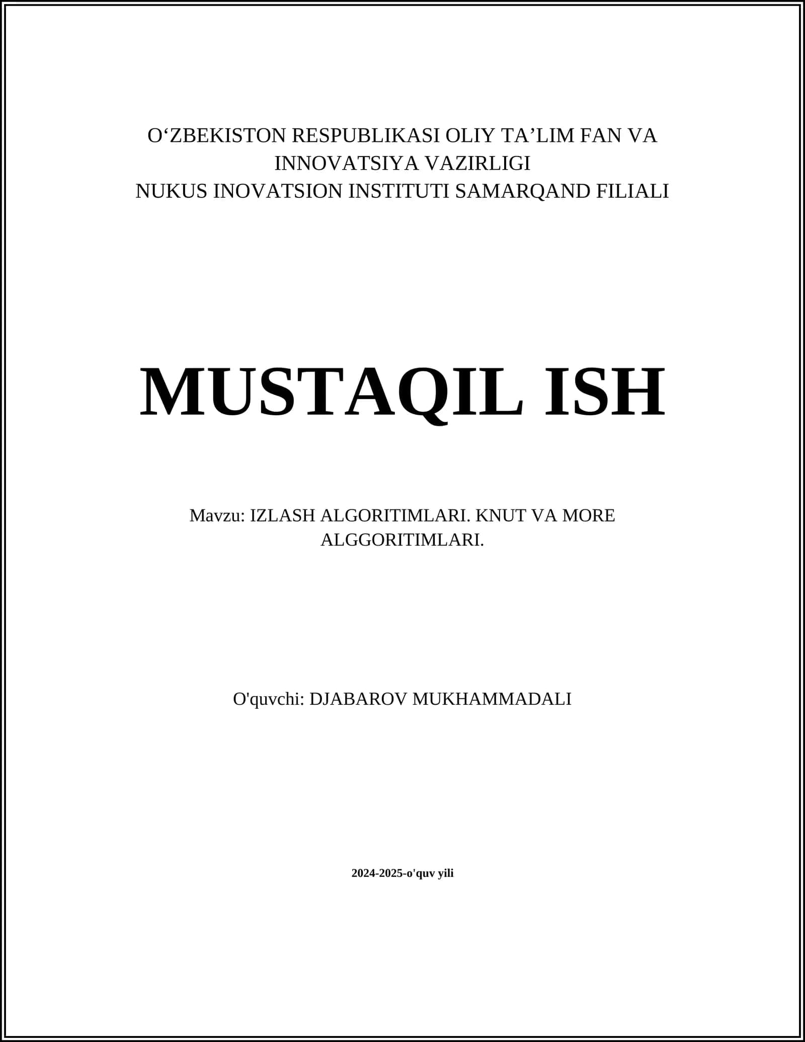 IZLASH ALGORITIMLARI. KNUT VA MORE ALGORITIMLARI 1