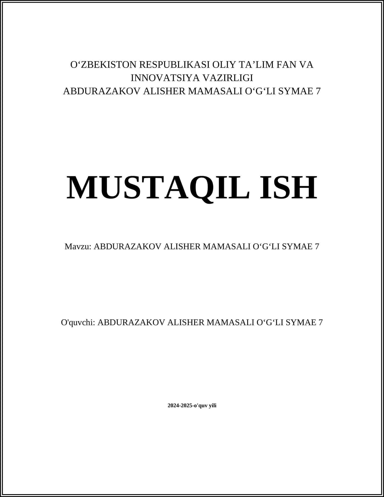 Abdurazakov Alisher Mamasali oʻgʻli Symae 7 1