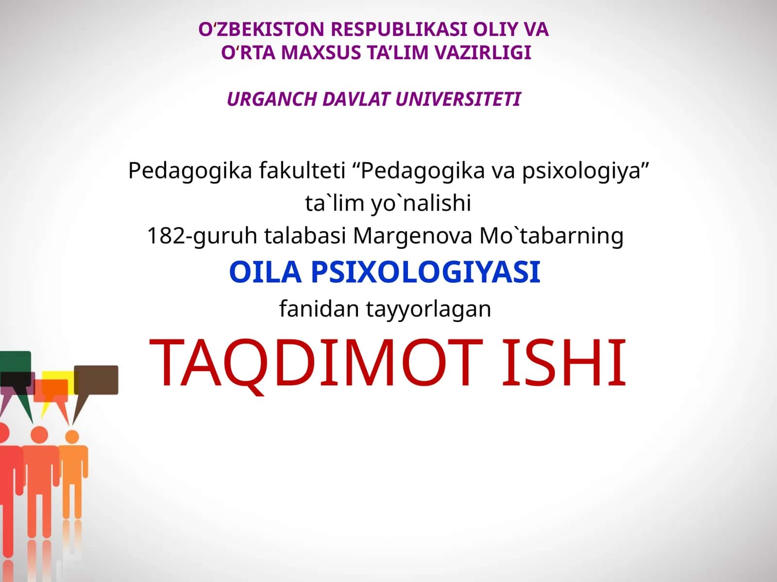 Margenova Mo`tabarning OILA PSIXOLOGIYASI 1