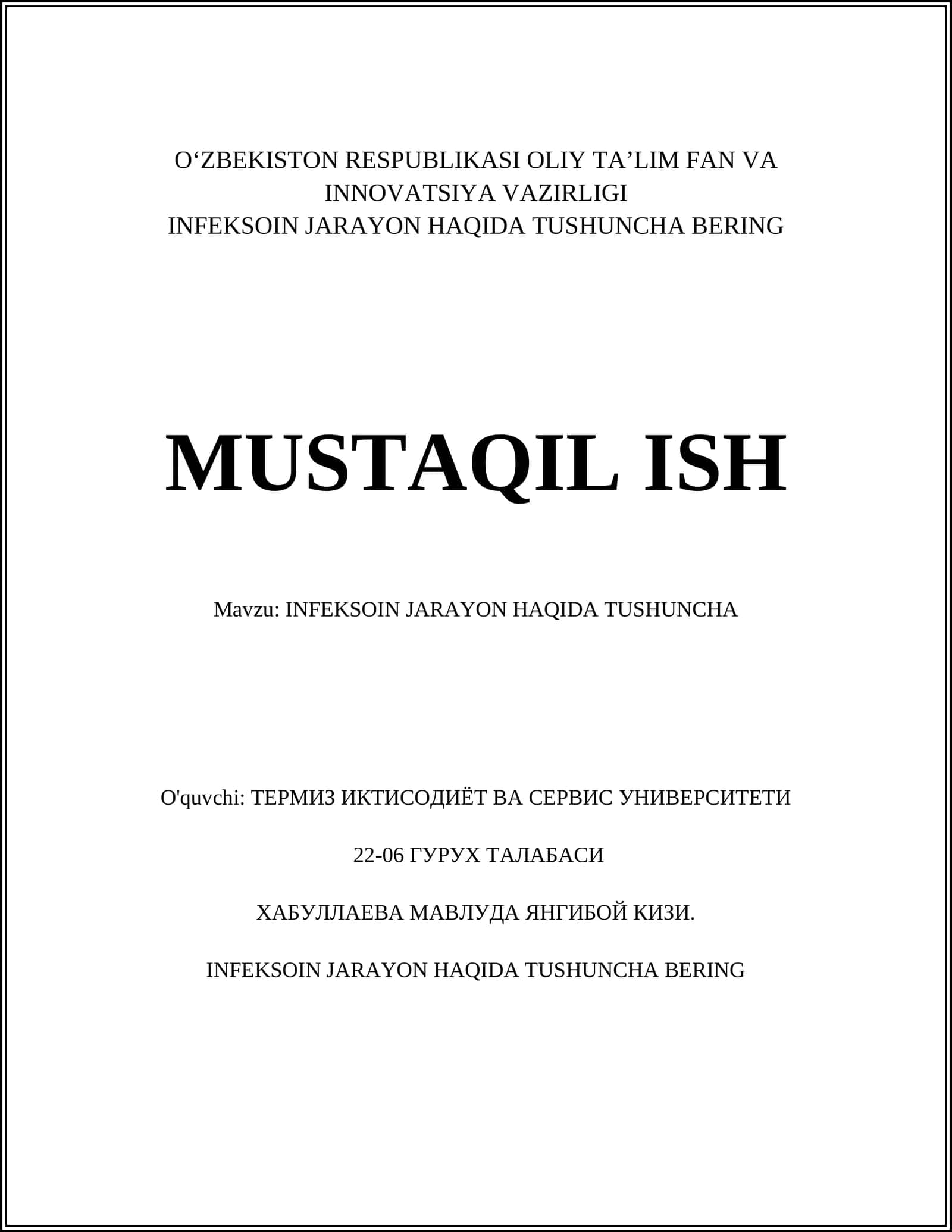 INFEKSOIN JARAYON HAQIDA TUSHUNCHA 1