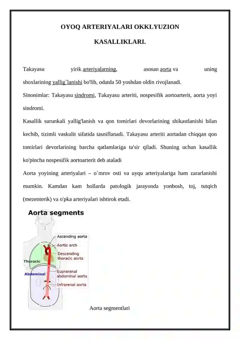 OYOQ ARTERIYALARI OKKLYUZION KASALLIKLARI