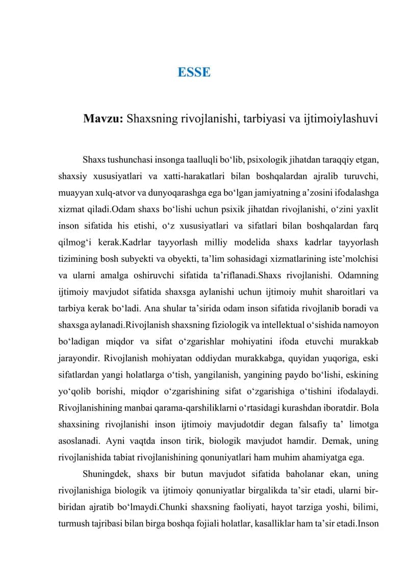 Shaxsning rivojlanishi, tarbiyasi va ijtimoiylashuvi 1