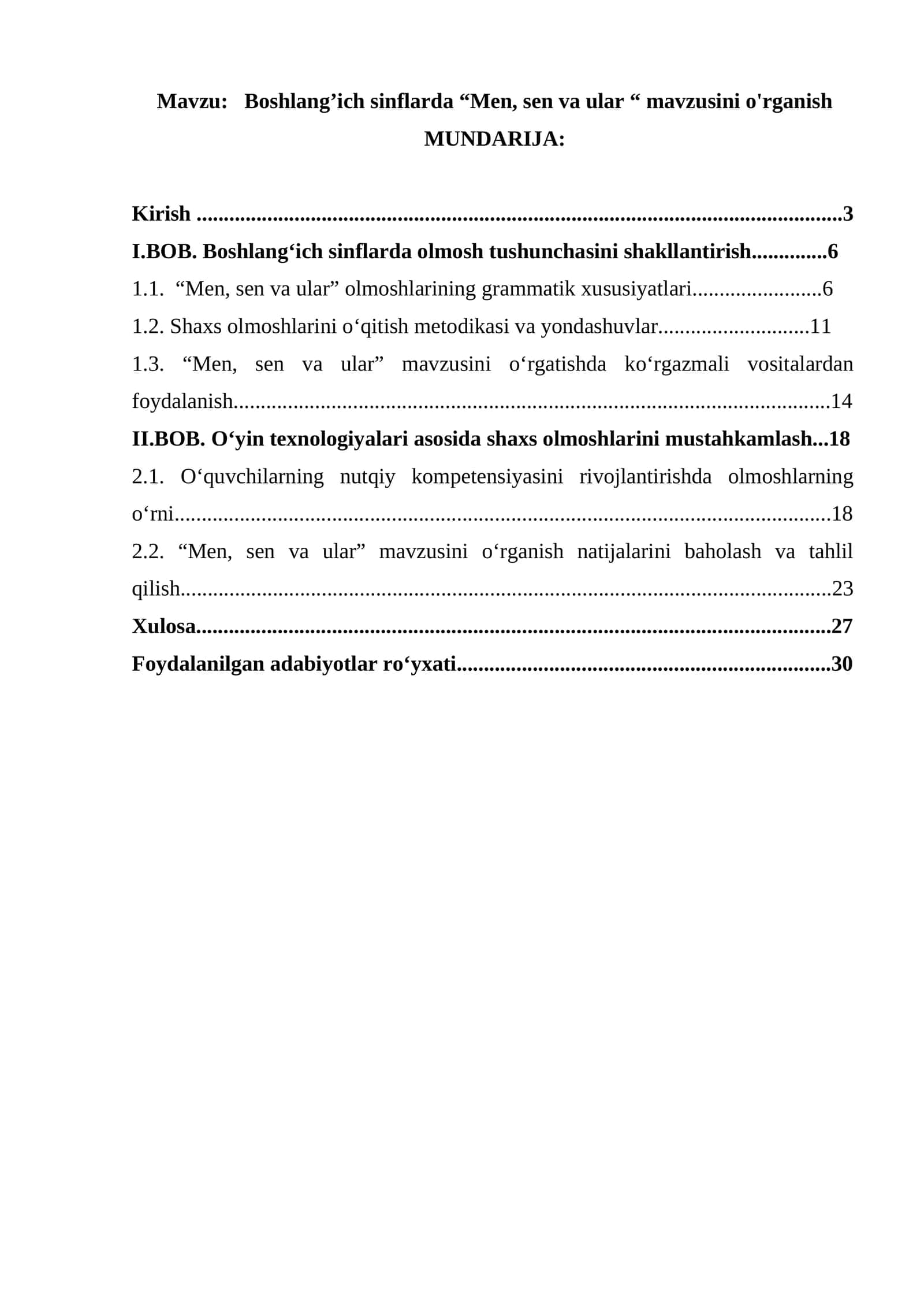 Boshlang’ich sinflarda “Men, sen va ular “ mavzusini o'rganish 1