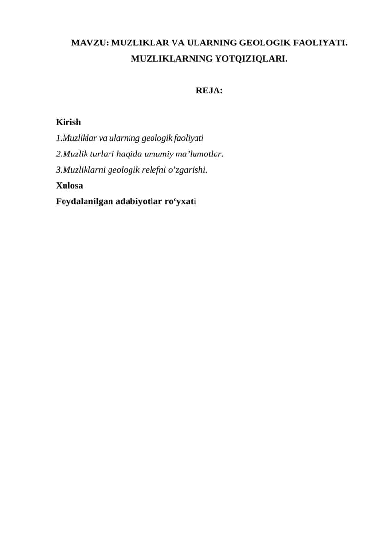 Muzliklar va ularning geologik faoliyati 1
