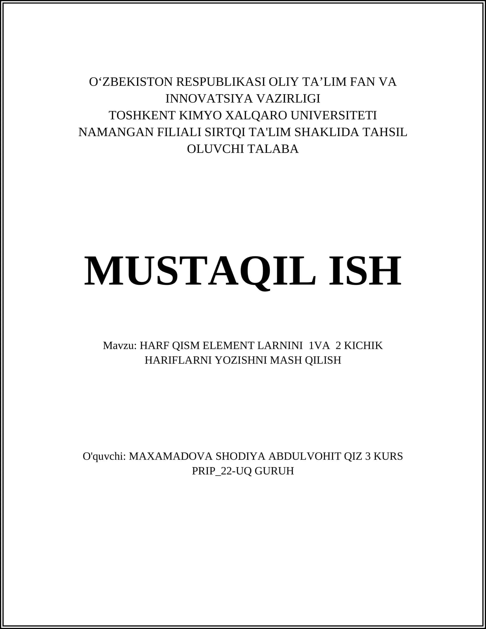 HARF QISM ELEMENT LARNINI 1VA 2 KICHIK HARIFLARNI YOZISHNI MASH QILISH 1
