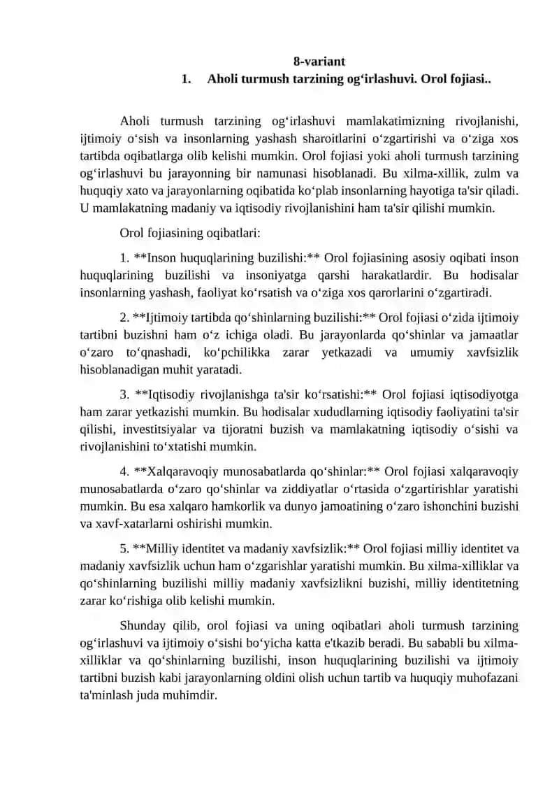 Orol fojiasi/Aholi turmush tarzining og‘irlashuvi