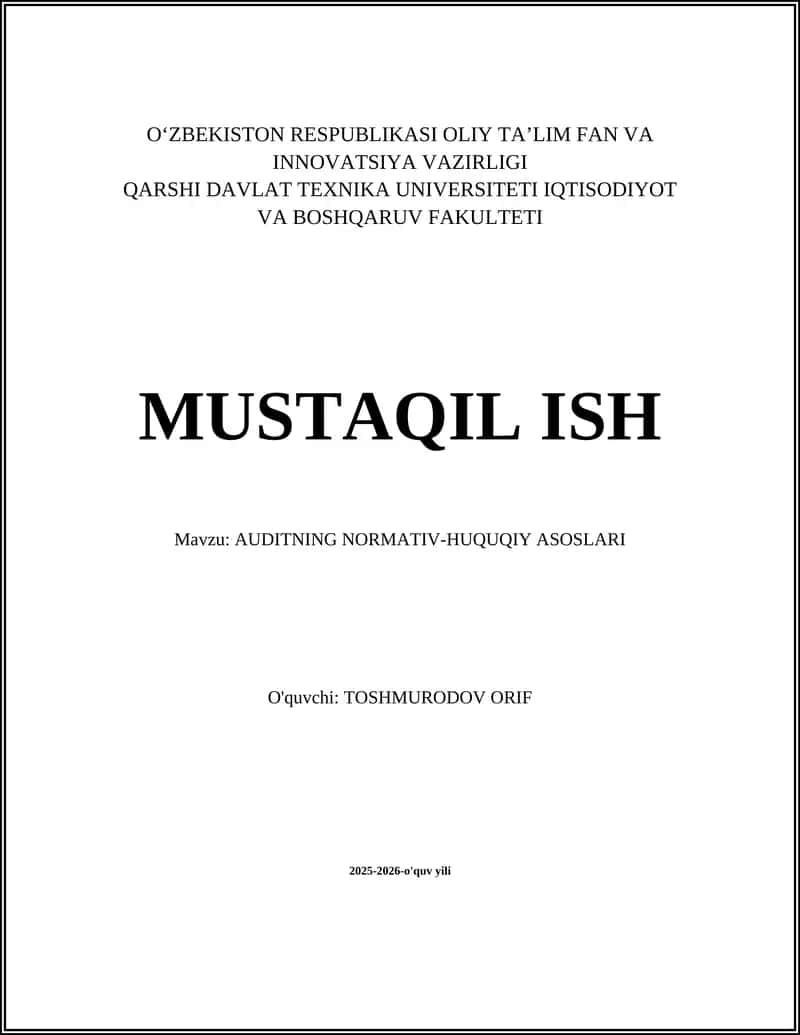 AUDITNING NORMATIV-HUQUQIY ASOSLARI 1