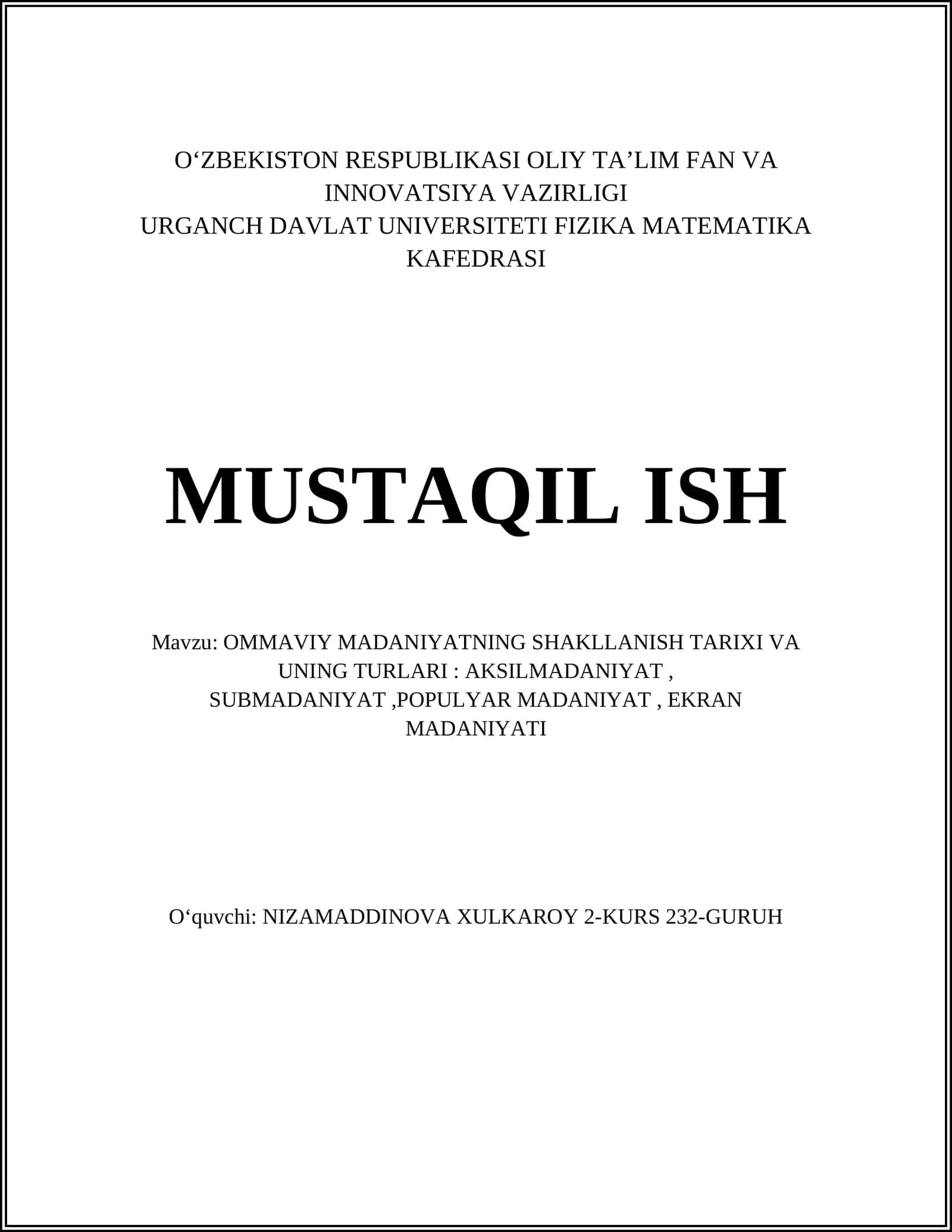 OMMAVIY MADANIYATNING SHAKLLANISH TARIXI VA UNING TURLARI 1