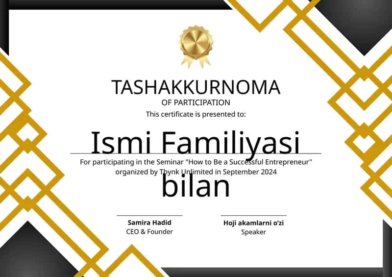 Tashakkurnoma shablon tayyori andoza 1