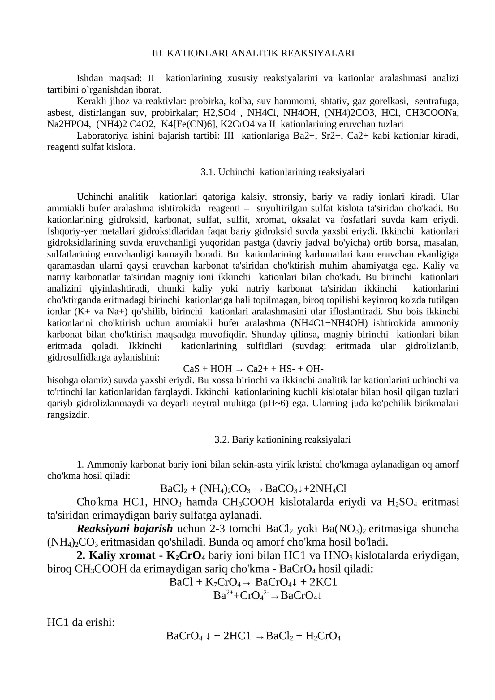 III KATIONLARI ANALITIK REAKSIYALARI 1
