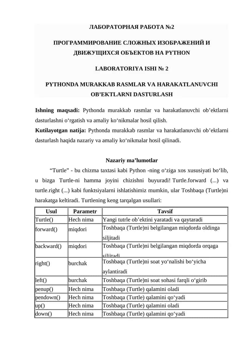 Pythonda murakkab rasmlar va harakatlanuvchi ob’ektlarni dasturlash 1