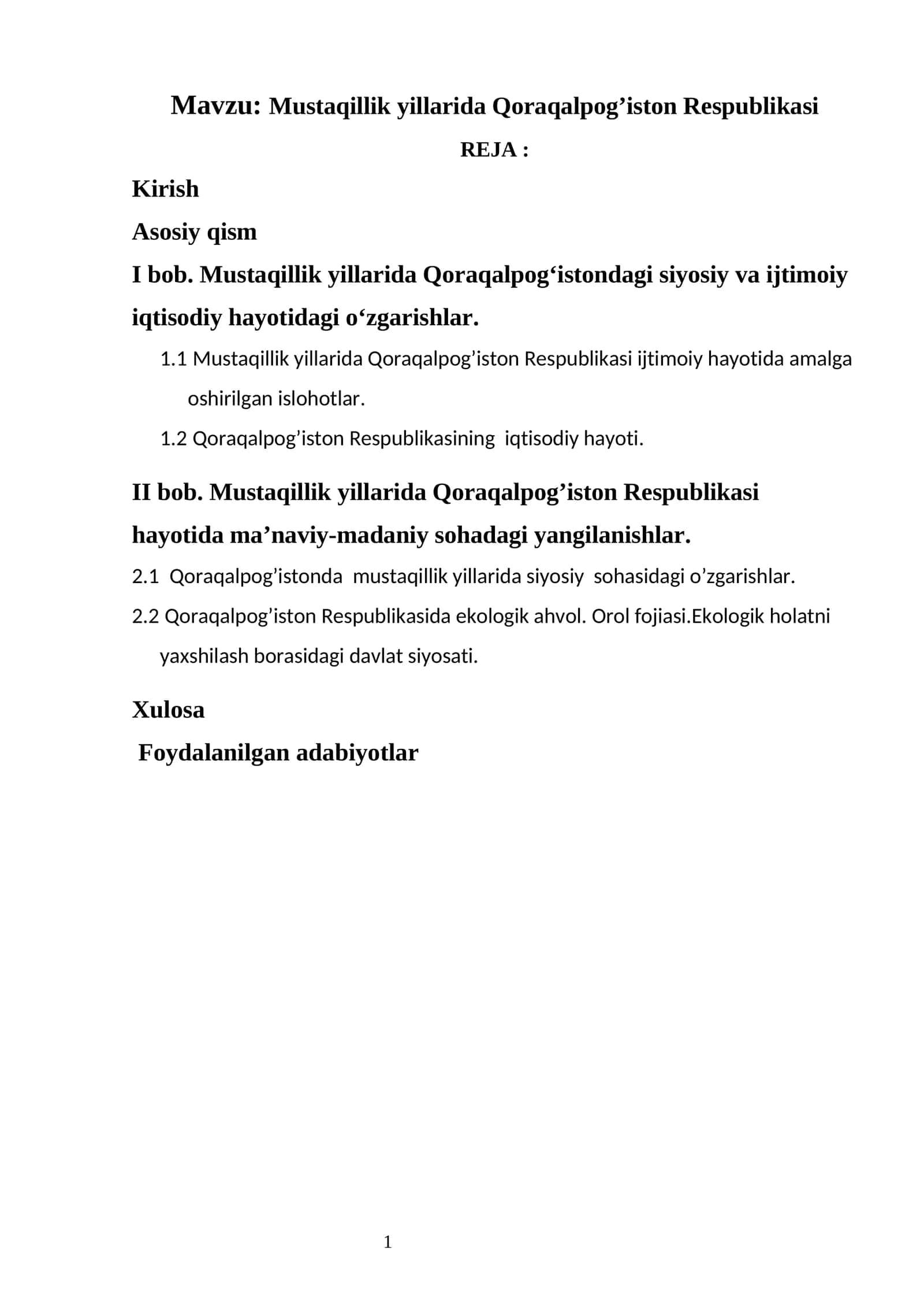 Mustaqillik yillarida Qoraqalpog’iston Respublikasi 1