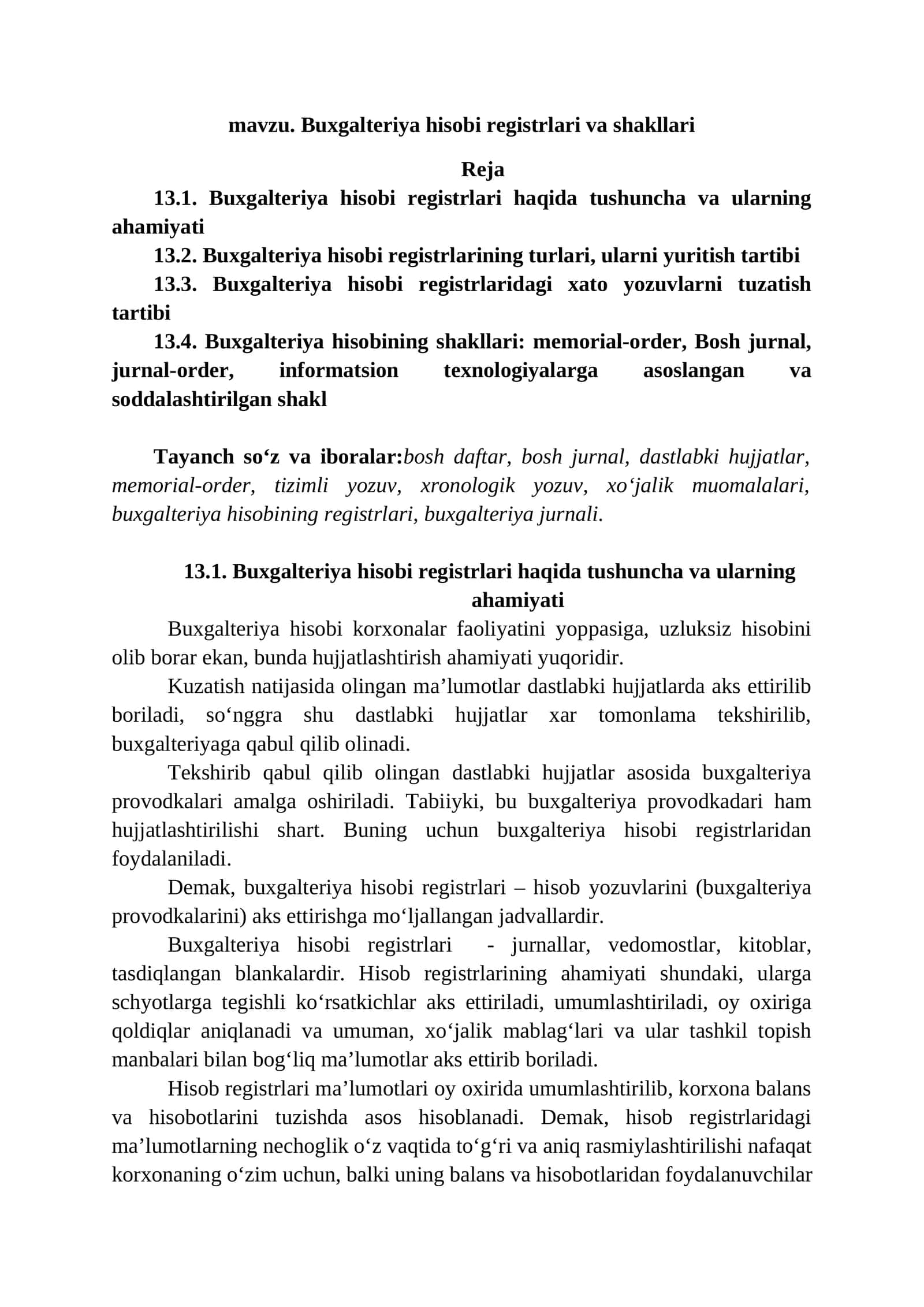 Buxgalteriya hisobi registrlari va shakllari 1