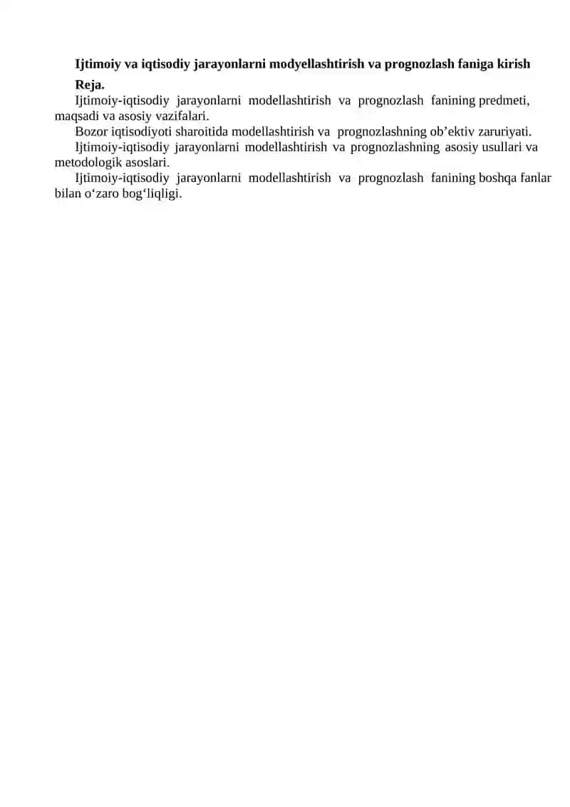 Ijtimoiy-iqtisodiy jarayonlarni modellashtirish va prognozlash