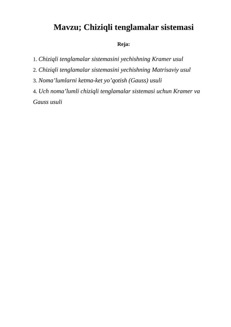 Chiziqli tеnglamalar sistеmasi 1