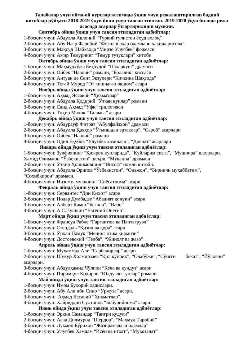 Тавсия этиладиган адбиётлар 1