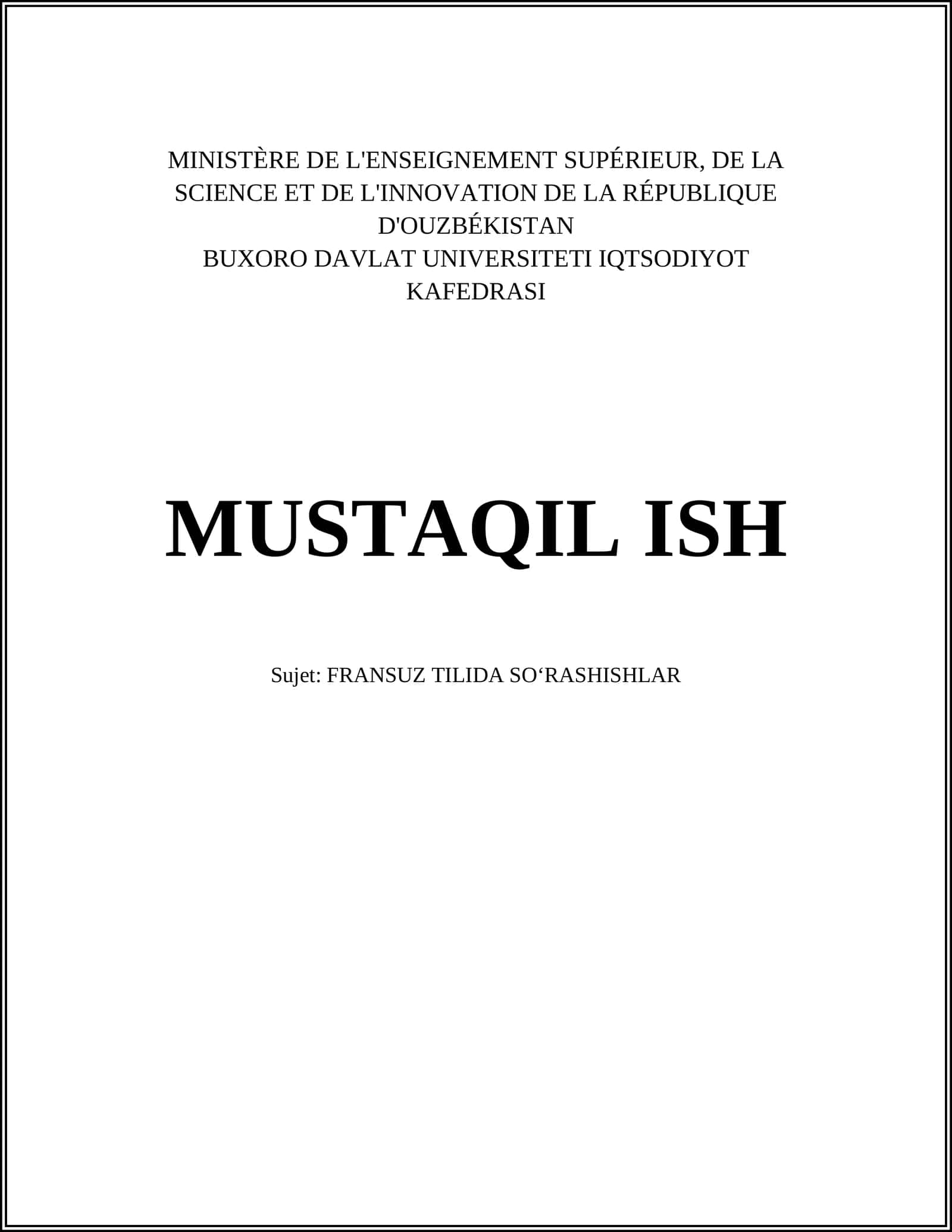 FRANSUZ TILIDA SOʻRASHISHLAR 1