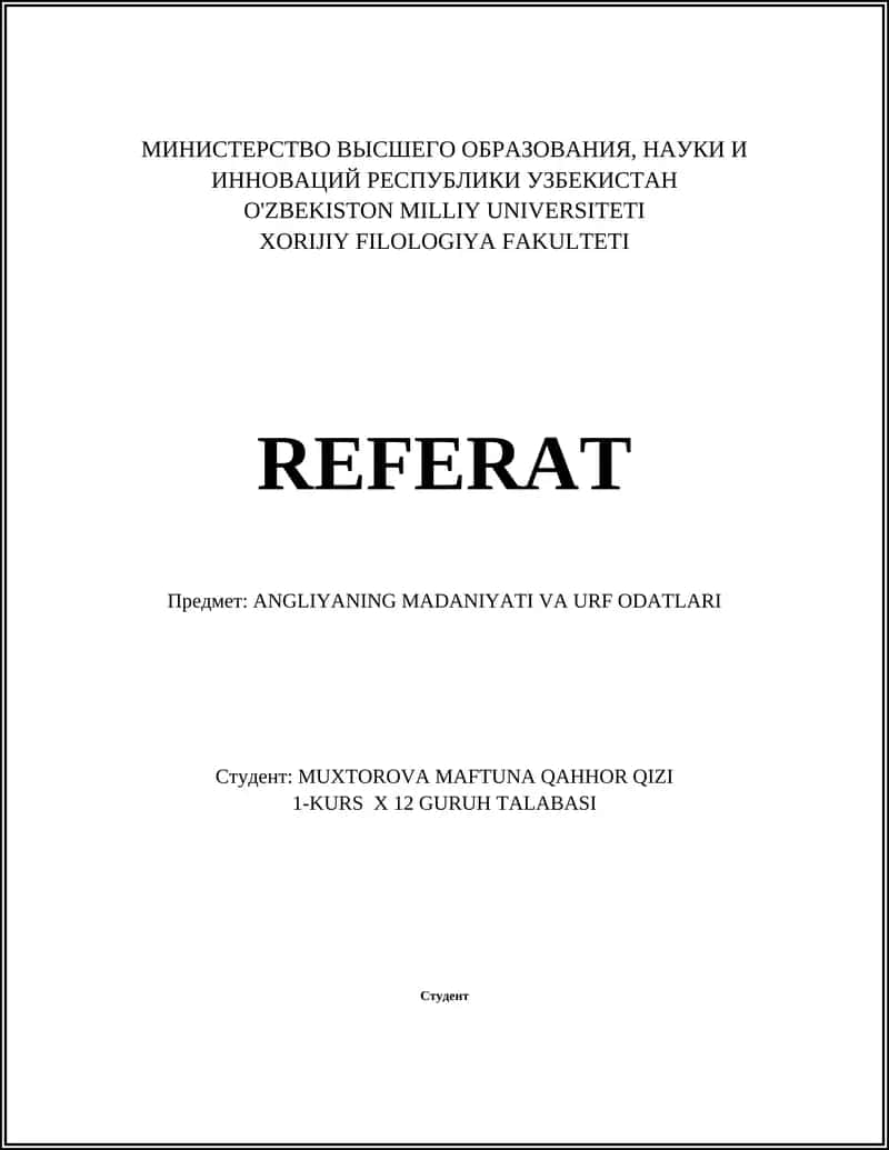 ANGLIYANING MADANIYATI VA URF ODATLARI 1