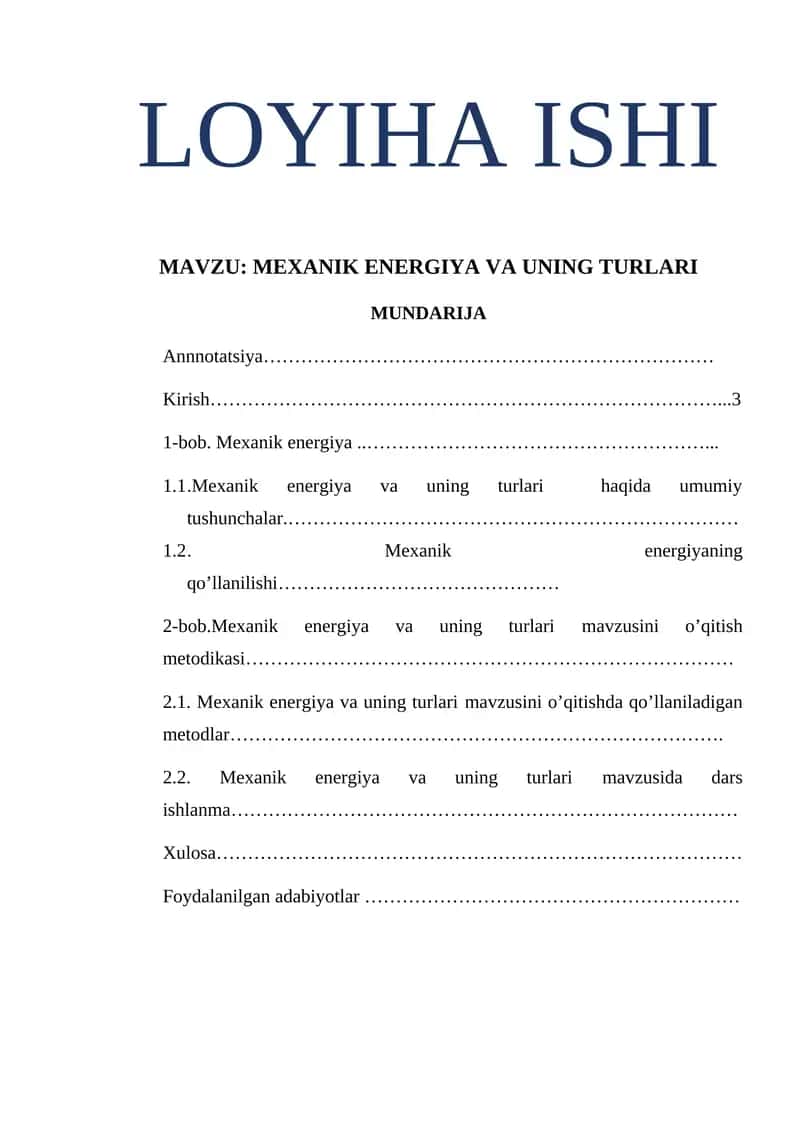 Mexanik energiya va uning turlari 1