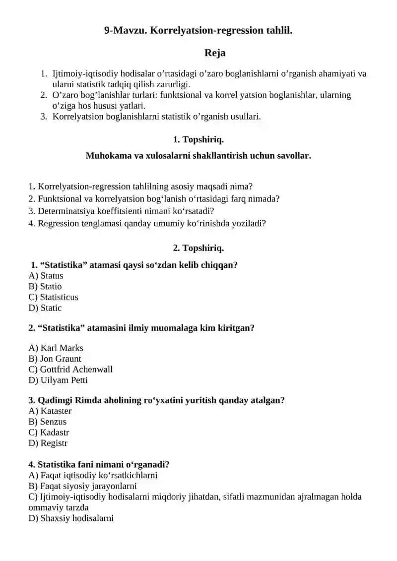 Statistika fanining asosiy tushunchalari
