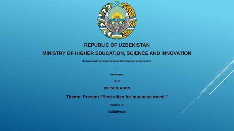 Present "Best cities for business travel." 1