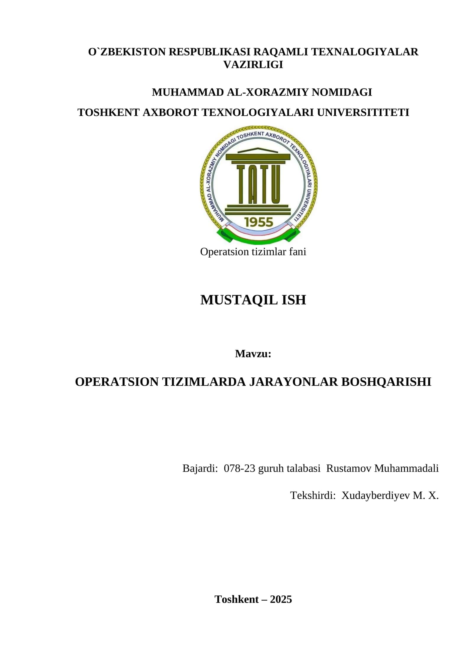 OPERATSION TIZIMLARDA JARAYONLAR BOSHQARISHI 1