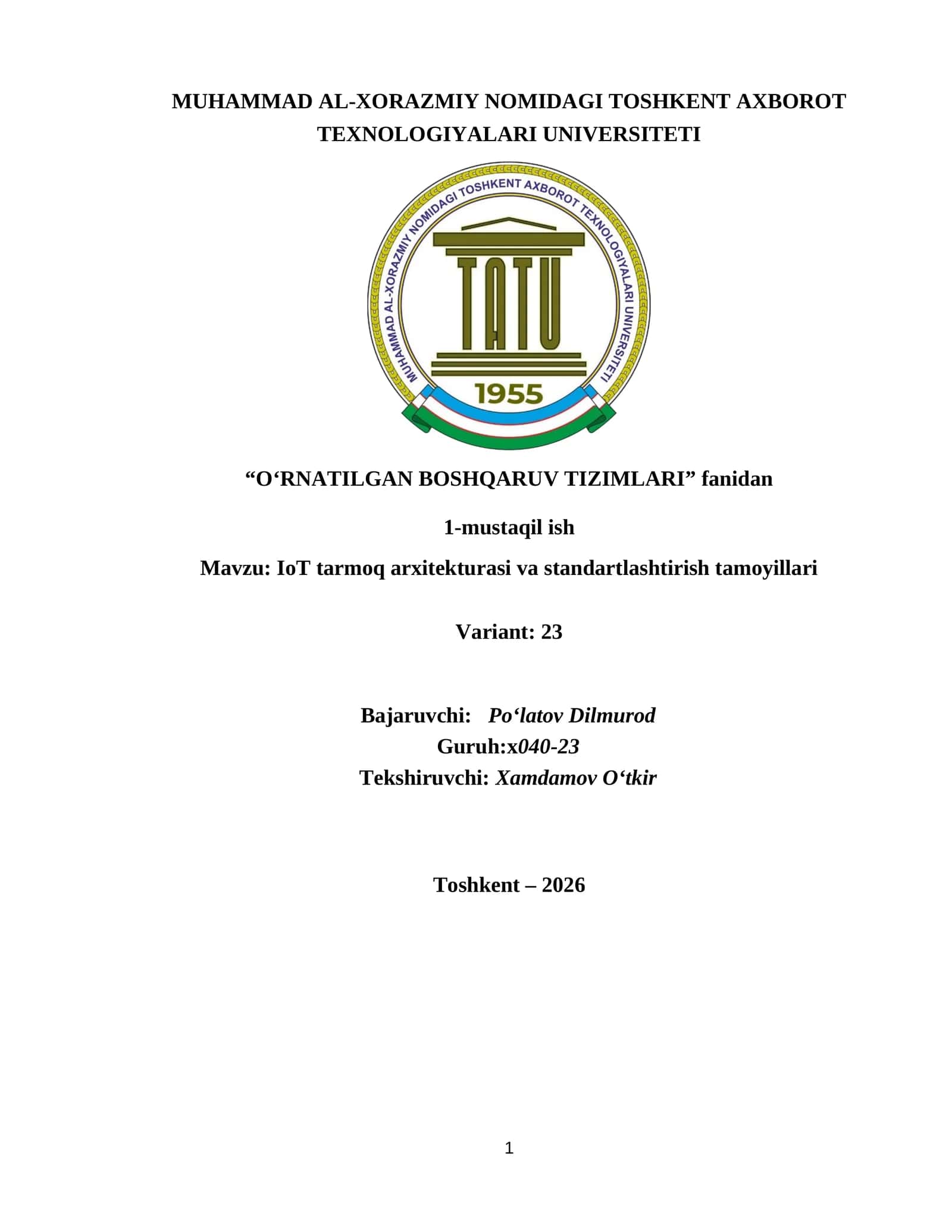 IoT tarmoq arxitekturasi va standartlashtirish tamoyillari 1