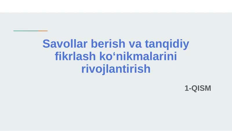 Tanqidiy fikrlash 1