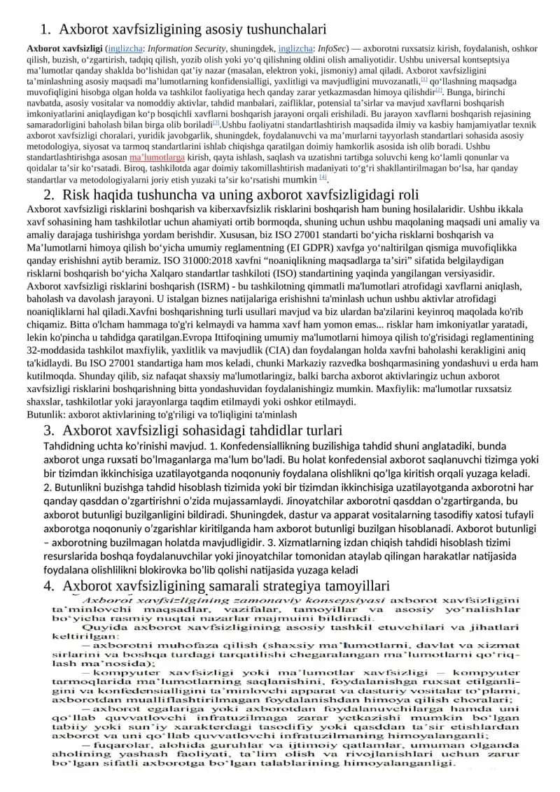 Axborot xavfsizligining asosiy tushunchalari 1