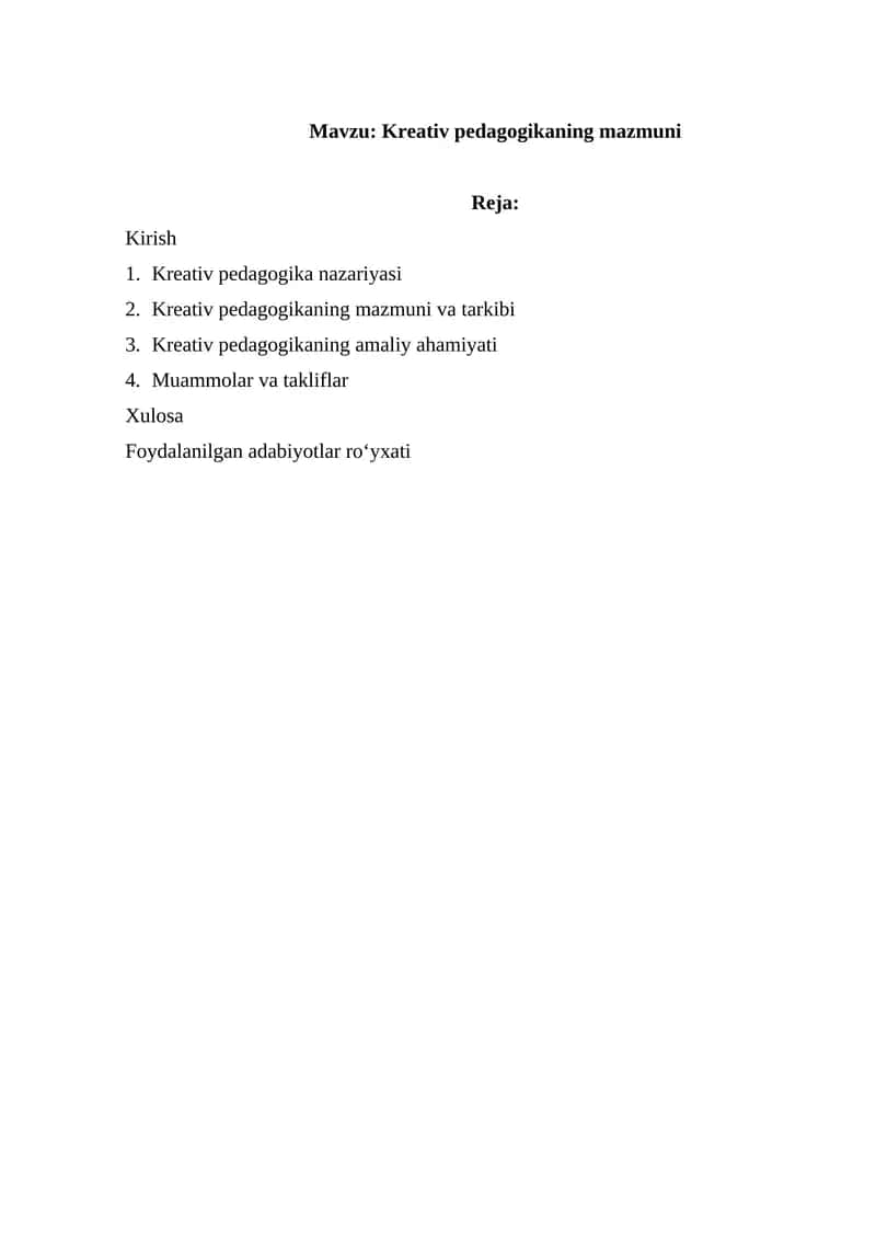 Kreativ pedagogikaning mazmuni 1