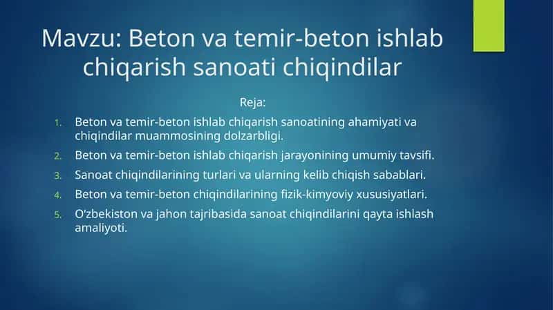 Beton va temir-beton ishlab chiqarish sanoati chiqindilar 1