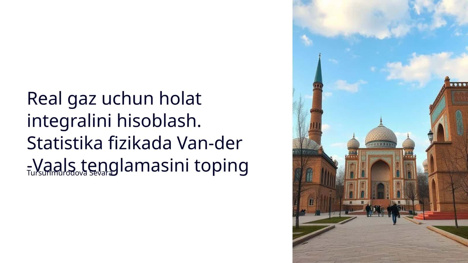Real gaz uchun holat integralini hisoblash 1
